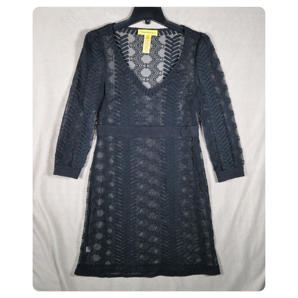 Catherine Malandrino Black Lace Geometric Embroidered V-Neck Sheer Cover Dress 8 - Picture 2 of 8